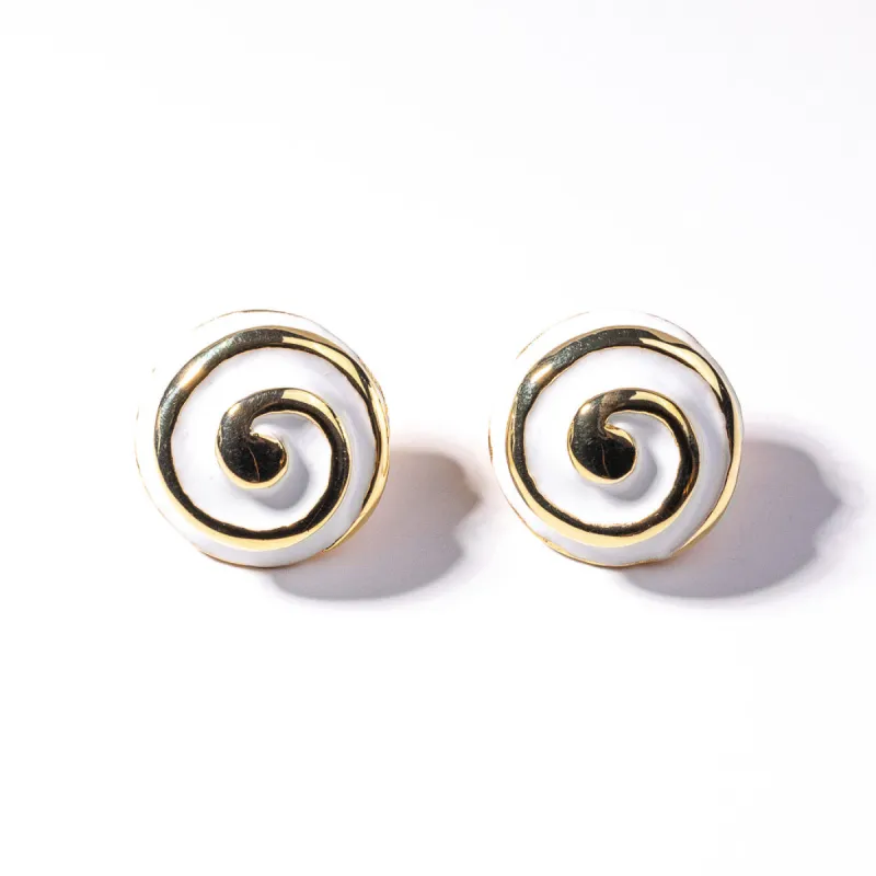 Gold and White Swirl Clip Earrings sold by Kenneth Jay Lane