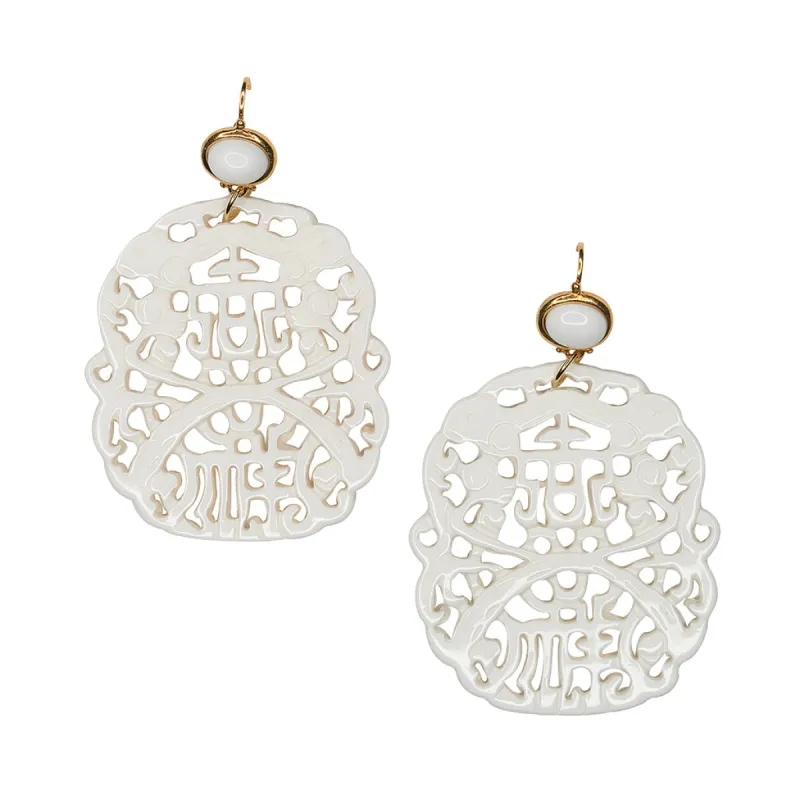 Carved White Pierced Earrings sold by Kenneth Jay Lane
