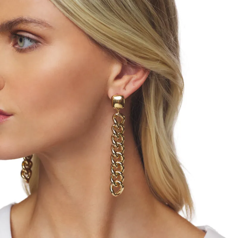 Gold Square with Links Drop Earrings sold by Kenneth Jay Lane