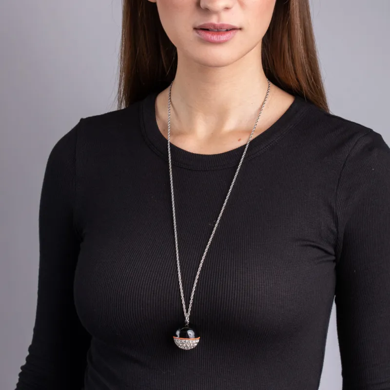 Black, Coral and Rhinestone Ball Necklace sold by Kenneth Jay Lane