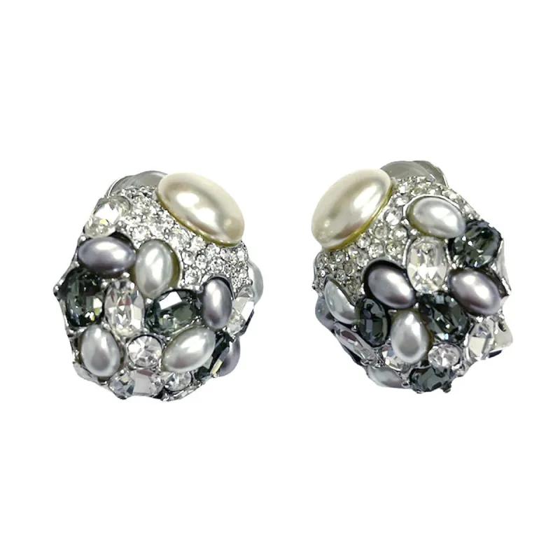 Black Diamond and Pearl Oval Clip Earring sold by Kenneth Jay Lane