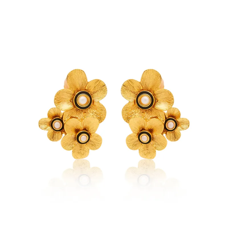 Gold & Pearl Floral Cluster Clip Earrings sold by Kenneth Jay Lane