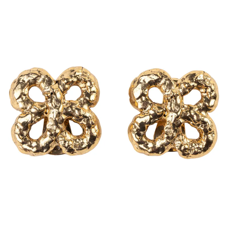 Gold Clover Cross Button Clip Earring sold by Kenneth Jay Lane