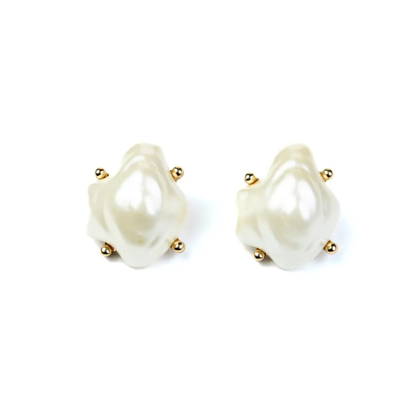 Polished Gold and White Baroque Pearl Earrings sold by Kenneth Jay Lane