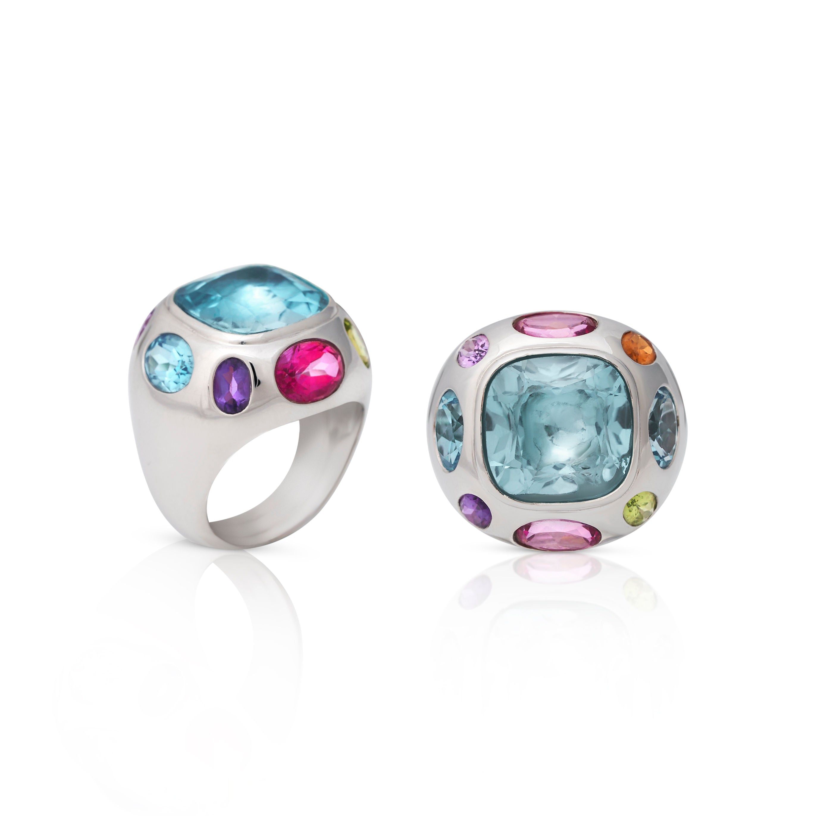 925 Silver and Swiss Blue Topaz Center Adjustable Ring sold by Kenneth Jay Lane