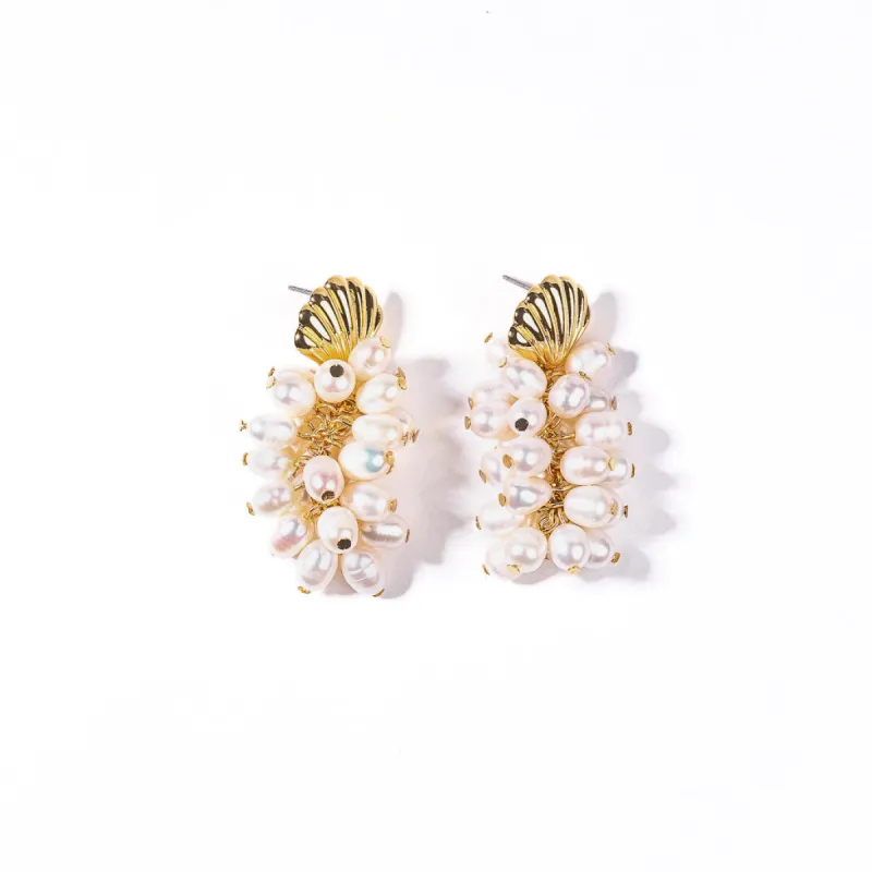 Gold Shell and White Pearl Clusters Drop Earring sold by Kenneth Jay Lane