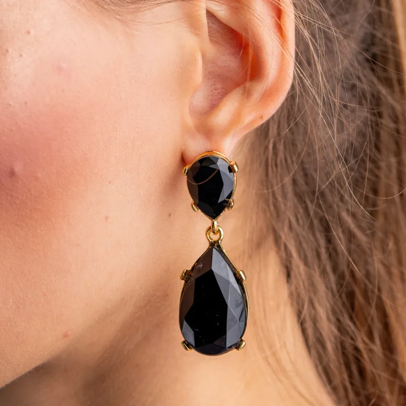 Jet and Gold Teardrop Pierced or Clip Earrings sold by Kenneth Jay Lane