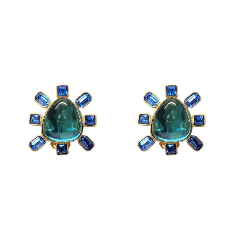 Sapphire and Aqua Cabochon Center Clip Earring sold by Kenneth Jay Lane