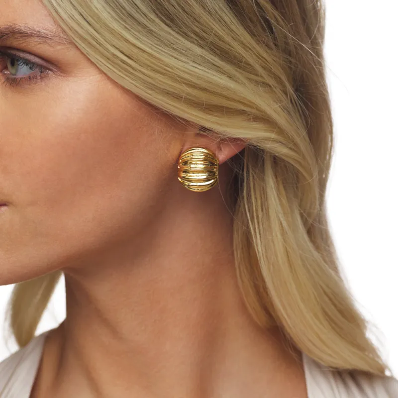 Polished Gold Ribbed Clip-On Earrings sold by Kenneth Jay Lane