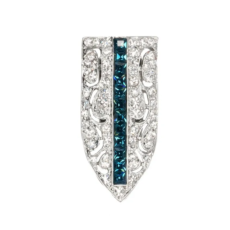 Crystal Deco Pin With Sapphire sold by Kenneth Jay Lane