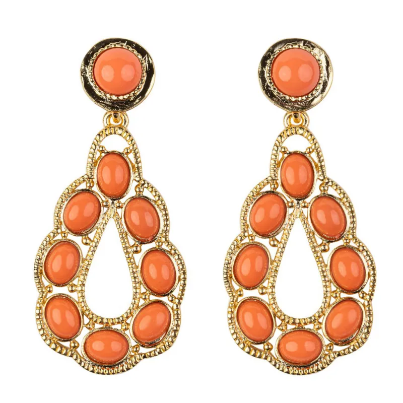 Coral Cabochons Teardrop Shape Earring sold by Kenneth Jay Lane