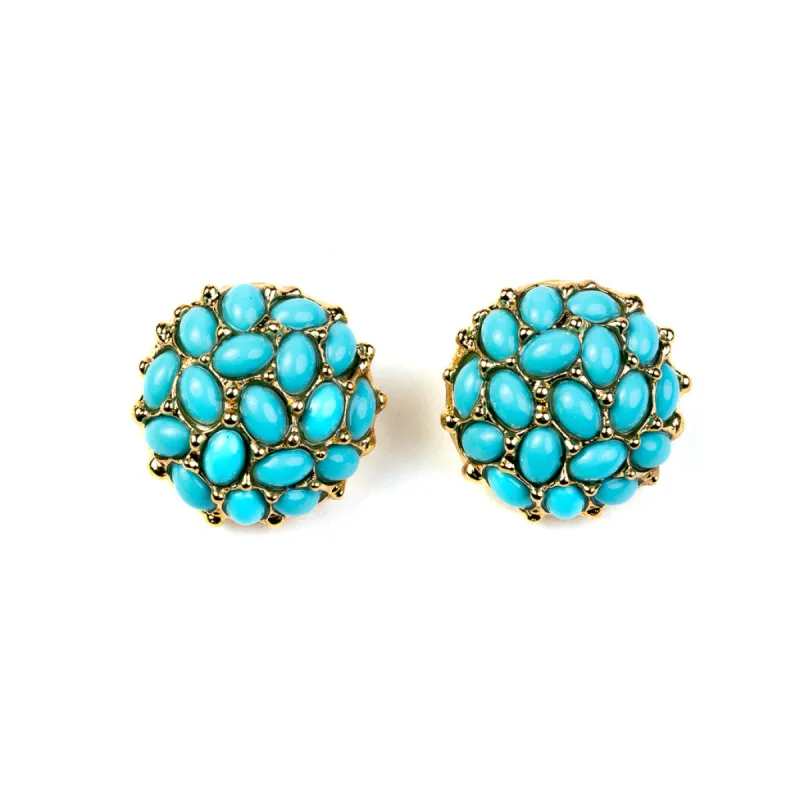 Gold and Turquoise Cabochons Button Clip Earrings sold by Kenneth Jay Lane