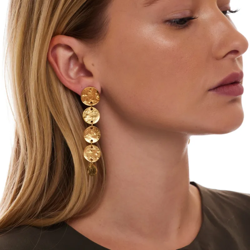 Satin Gold 5 Coin Drop Clip On Earrings sold by Kenneth Jay Lane