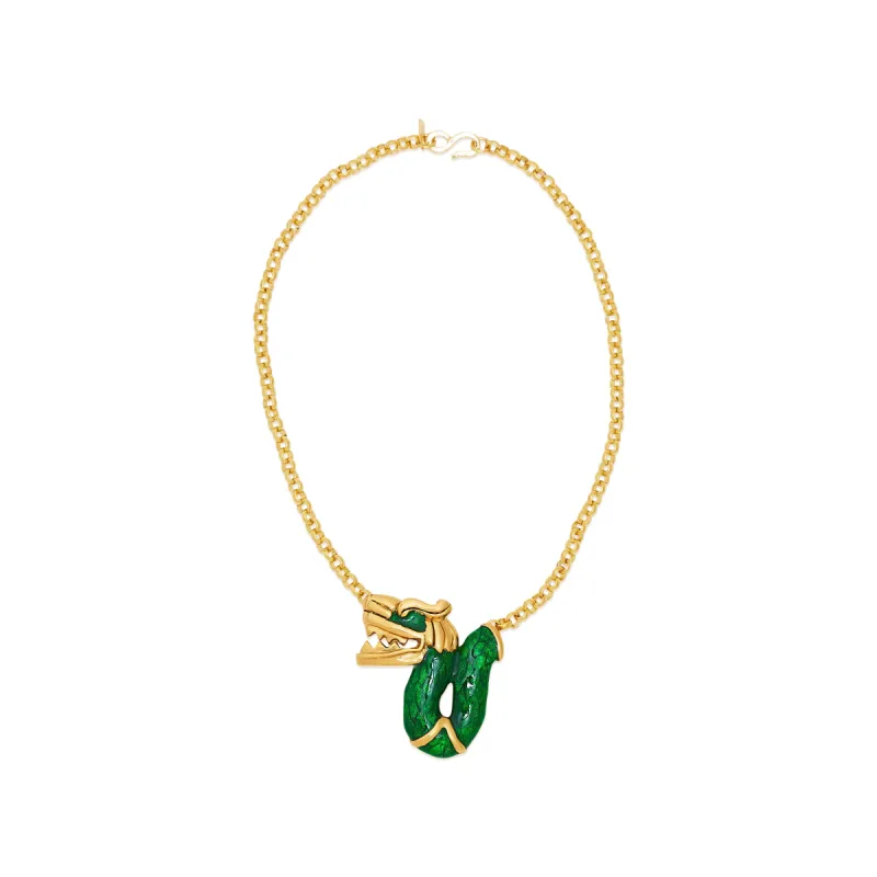 Transparent Green & Gold Dragon Pendant Necklace sold by Kenneth Jay Lane