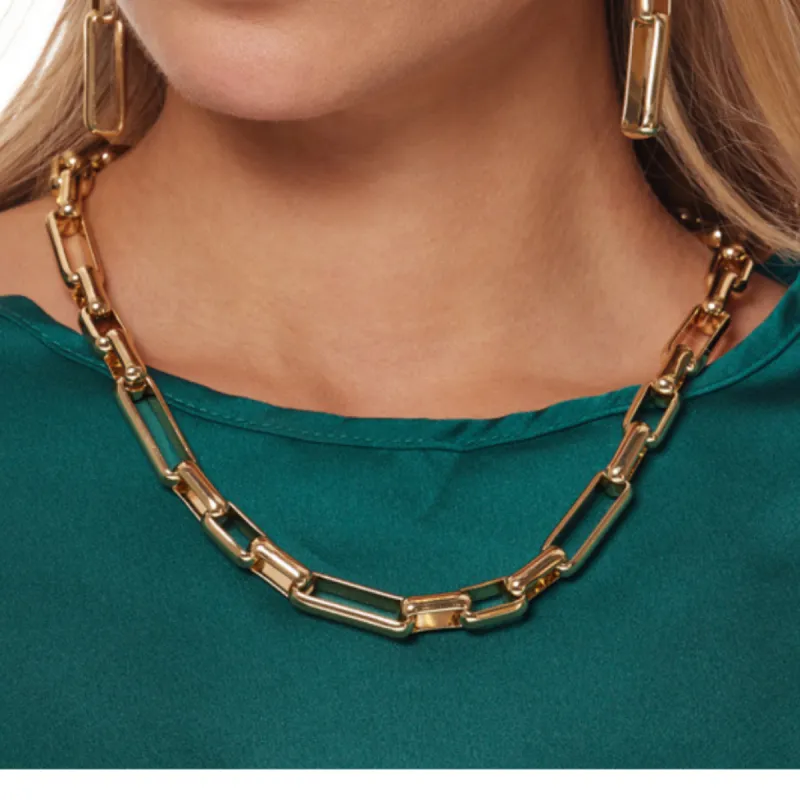Polished Gold Square Link Necklace sold by Kenneth Jay Lane