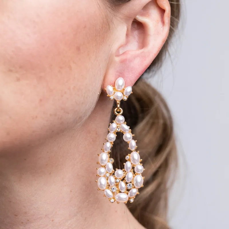 White Pearl Cabochon Teardrop Pierced Earrings sold by Kenneth Jay Lane