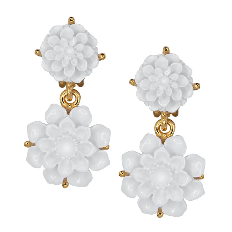 Carved Resin Flower Drop Clip Earrings sold by Kenneth Jay Lane