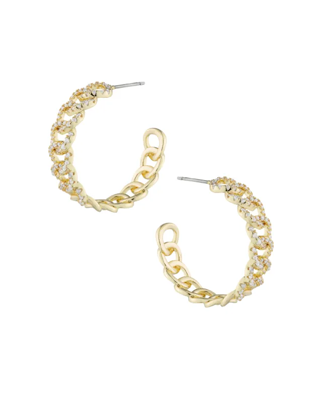 Cubic Zirconia Gold Plated Chain Hoop Earrings sold by Kenneth Jay Lane