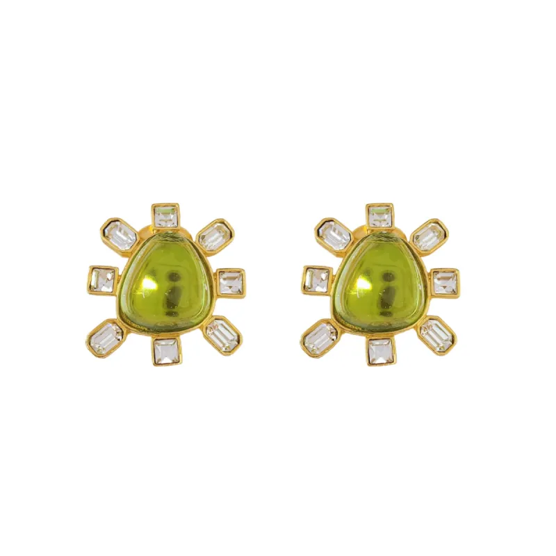 Clear Crystal and Peridot Cabochon Center Clip Earring sold by Kenneth Jay Lane