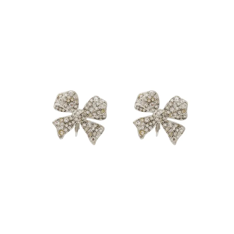 Rhodium & Rhinestone Bow Clip Earring sold by Kenneth Jay Lane