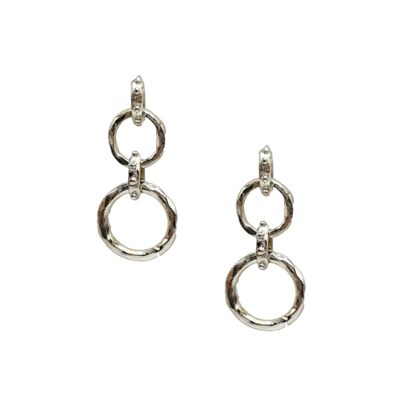 Silver Hammered Double Circle Pierced Earrings sold by Kenneth Jay Lane