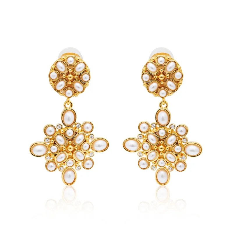 Gold & Pearl Cabochon Drop  Clip Earrings sold by Kenneth Jay Lane