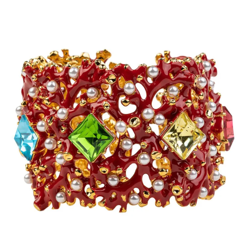 Pearl and Gem Dark Coral Branch Cuff sold by Kenneth Jay Lane