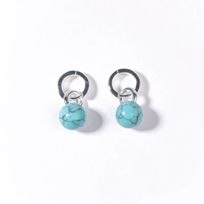 Polished Silver Hoop Earring with Turquoise Drop sold by Kenneth Jay Lane