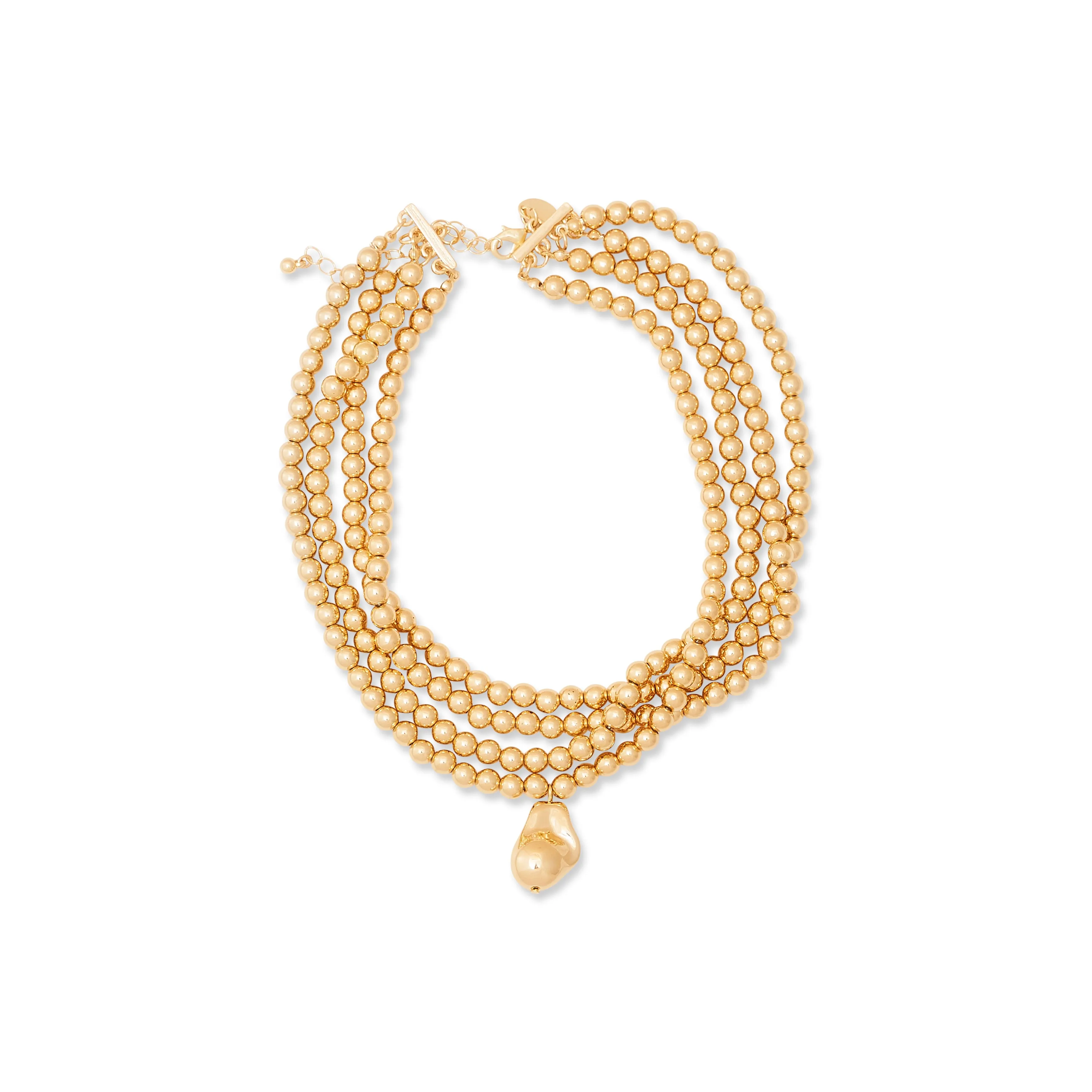 Gold Bead & Nugget Pendant Necklace sold by Kenneth Jay Lane