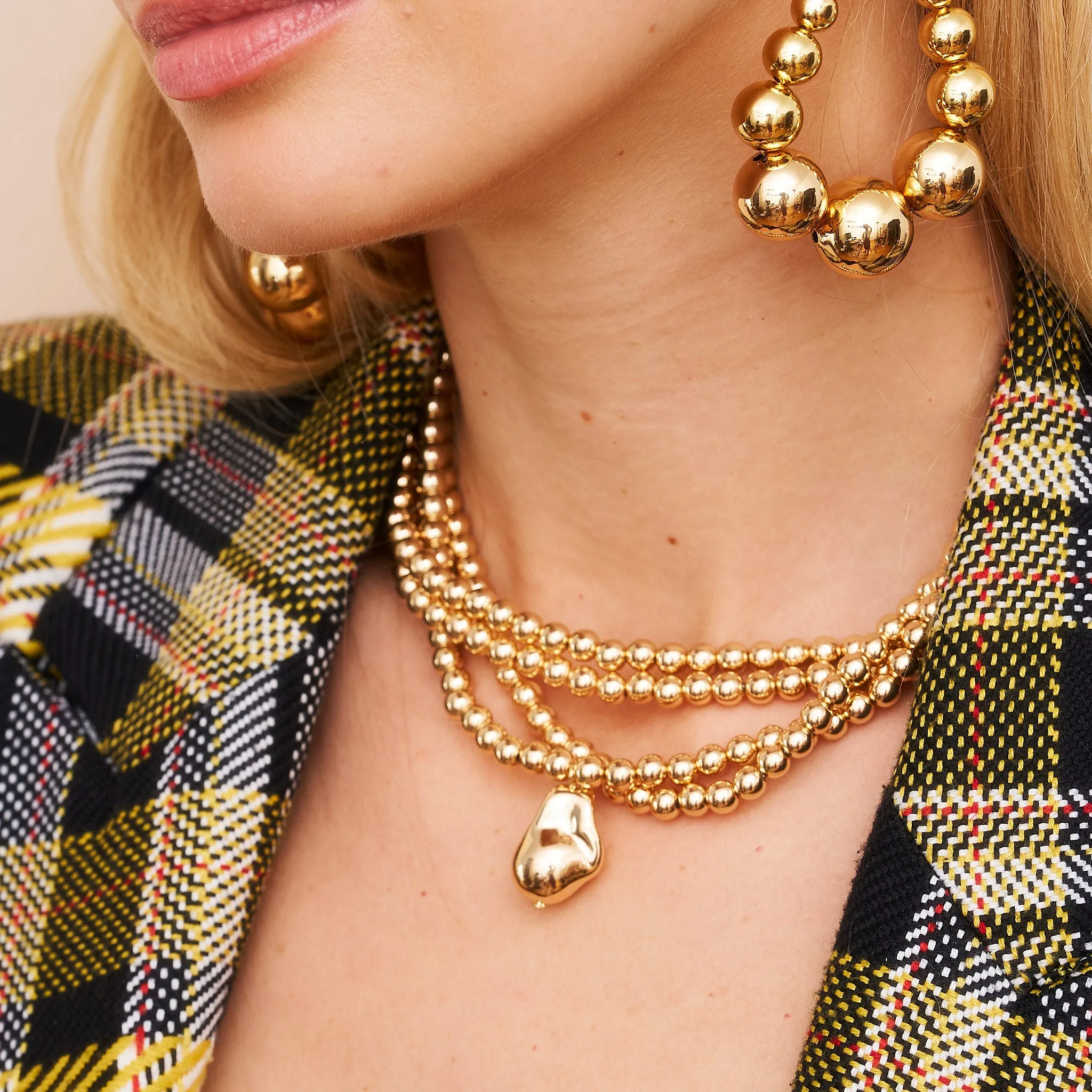 Gold Bead & Nugget Pendant Necklace sold by Kenneth Jay Lane product image thumbnail 2
