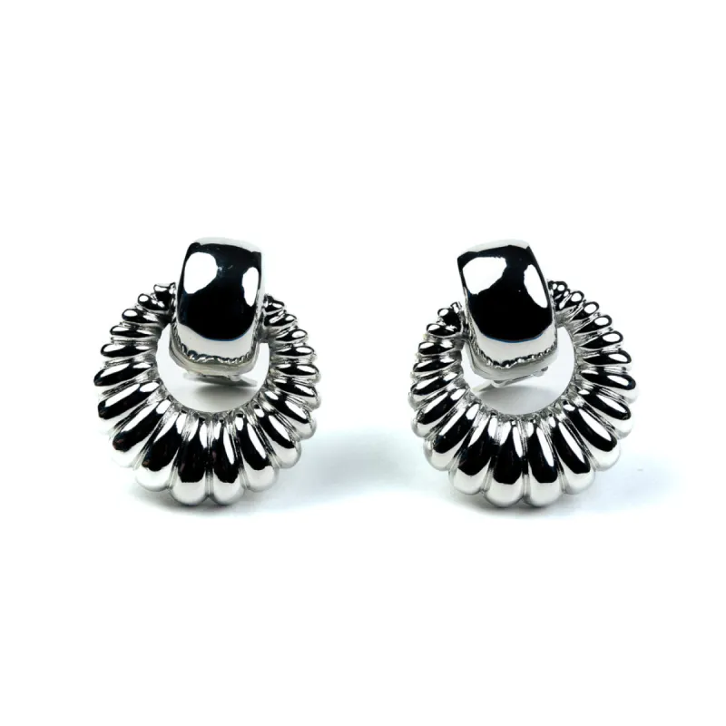 Polished Silver Ribbed Door Knocker Clip Earrings sold by Kenneth Jay Lane