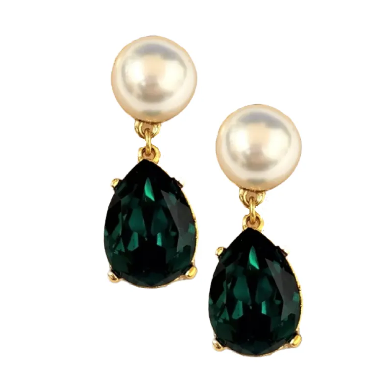 Pearl & Emerald Teardrop Pierced Earring sold by Kenneth Jay Lane