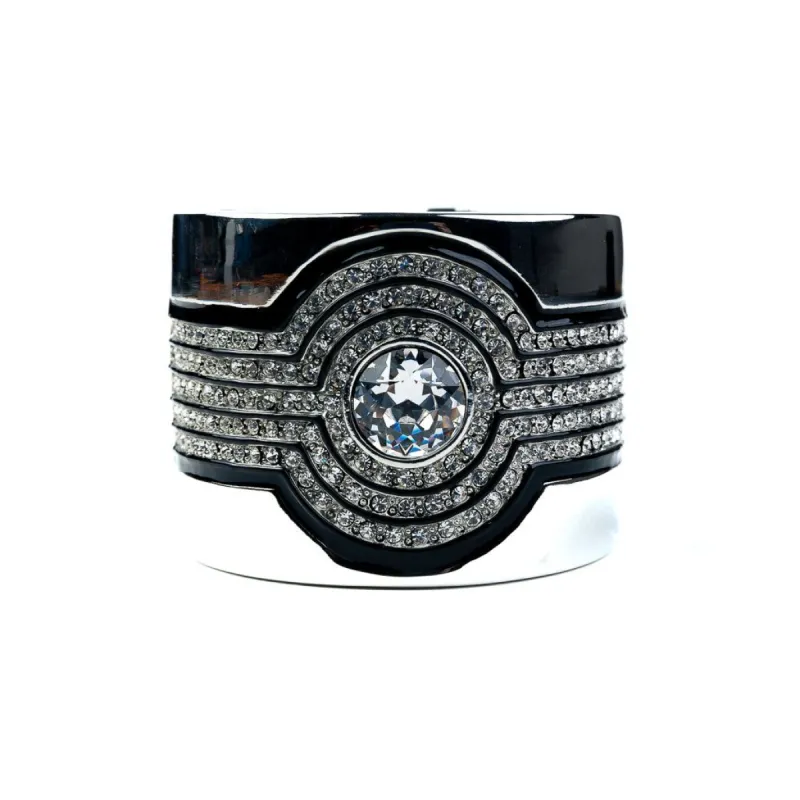 Black and Rhodium Cuff Bracelet featuring Rhinestones and Crystal Center sold by Kenneth Jay Lane