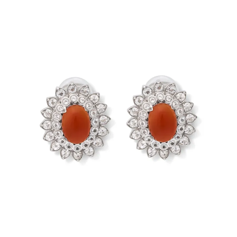 925 Sterling Silver with White Topaz/Carnelian Cabochon Clip Earring sold by Kenneth Jay Lane