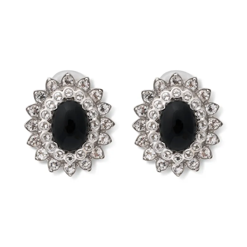 925 Sterling Silver with White Topaz/Black Onyx Cabochon Clip Earring sold by Kenneth Jay Lane