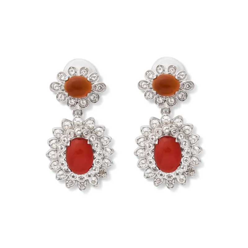 925 Sterling Silver with White Topaz/Carnelian Cabochon Clip Earring sold by Kenneth Jay Lane