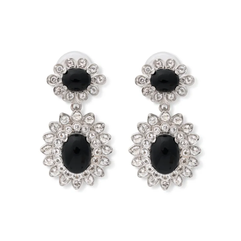 925 Sterling Silver with White Topaz/Black Onyx Cabochon Clip Earring sold by Kenneth Jay Lane