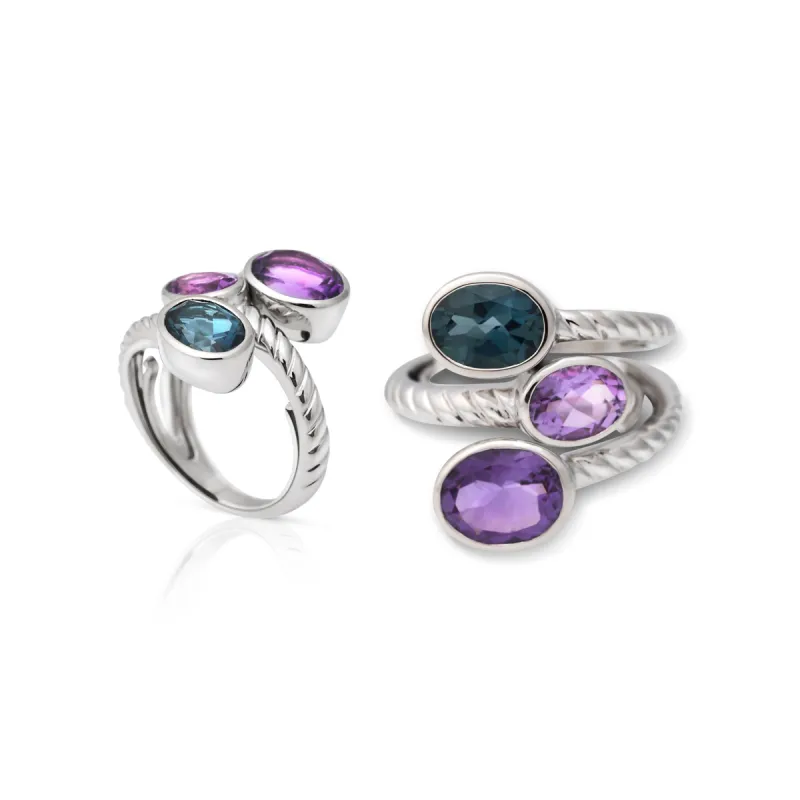 925 Silver w/ Pink Amethyst & Swiss Blue Topaz Adjustable Ring sold by Kenneth Jay Lane