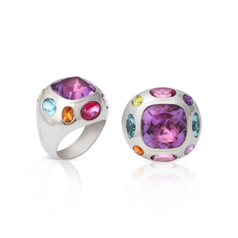925 Silver and Pink Amethyst Center Adjustable Ring sold by Kenneth Jay Lane