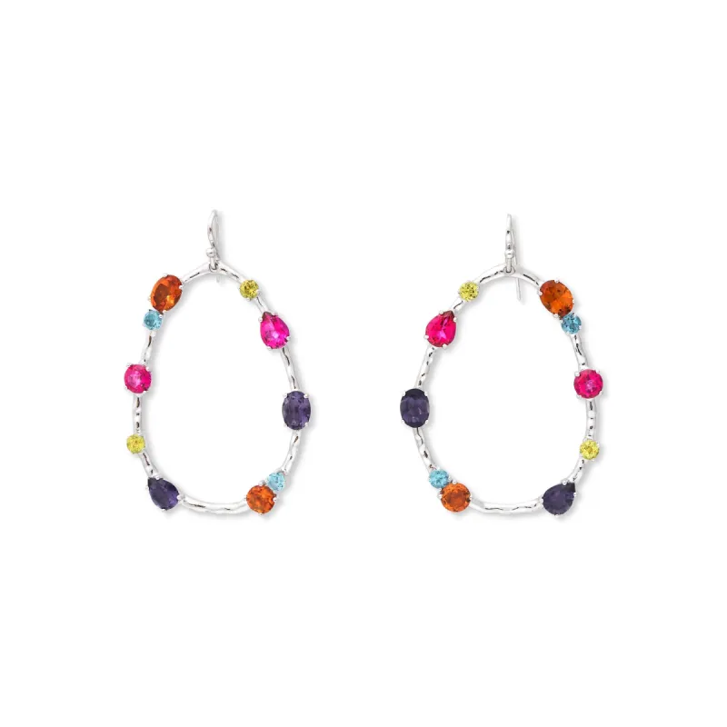 925 Silver Oval Fishhook Drop Earring w/ Light Gemstones sold by Kenneth Jay Lane