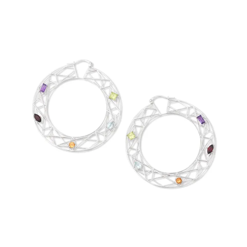 925 Silver w/ Multi Dark Gemstones Hinged Hoop Earring sold by Kenneth Jay Lane