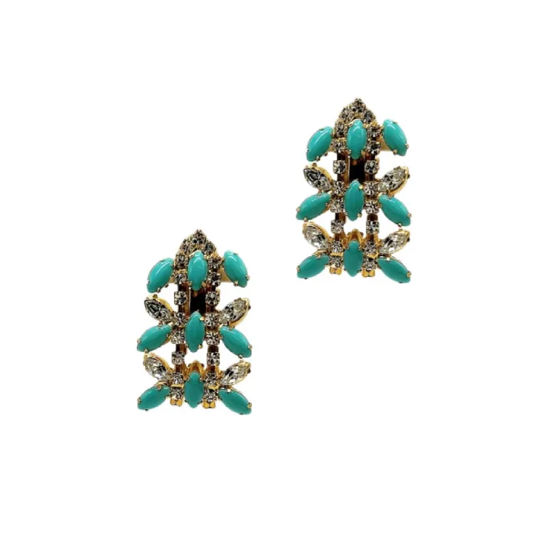 Gold and Crystal with Oval Turquoise Stones Clip Earring sold by Kenneth Jay Lane