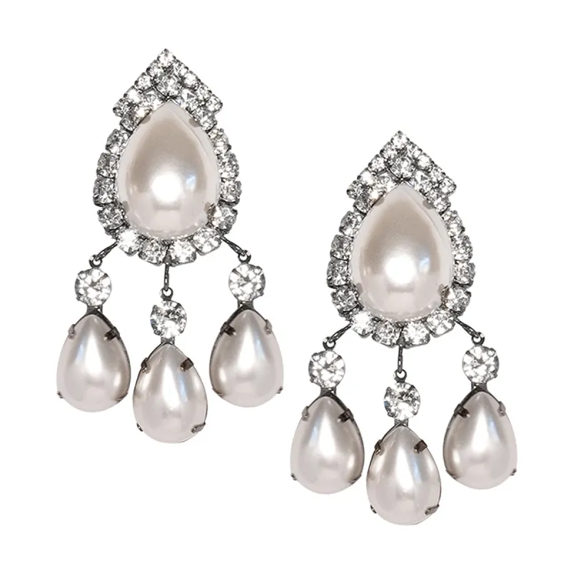 Gunmetal & Crystal Pearl Top Drop Clip Earrings sold by Kenneth Jay Lane