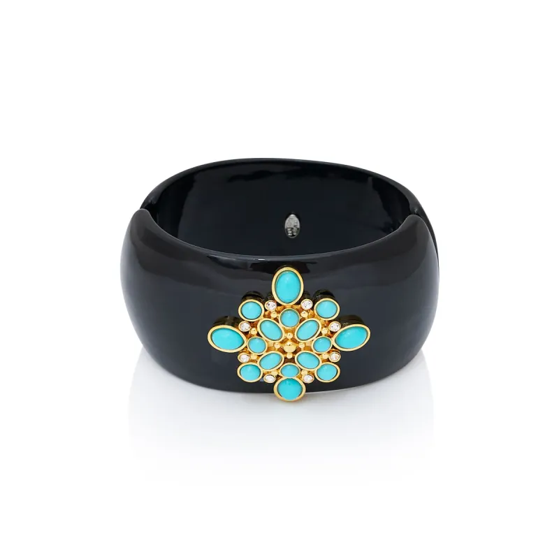 Turquoise Cabochon & Black Cuff Bracelet sold by Kenneth Jay Lane