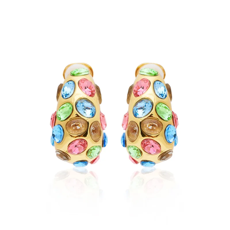 Gold & Multi Pastel Gemstone Clip Earrings sold by Kenneth Jay Lane