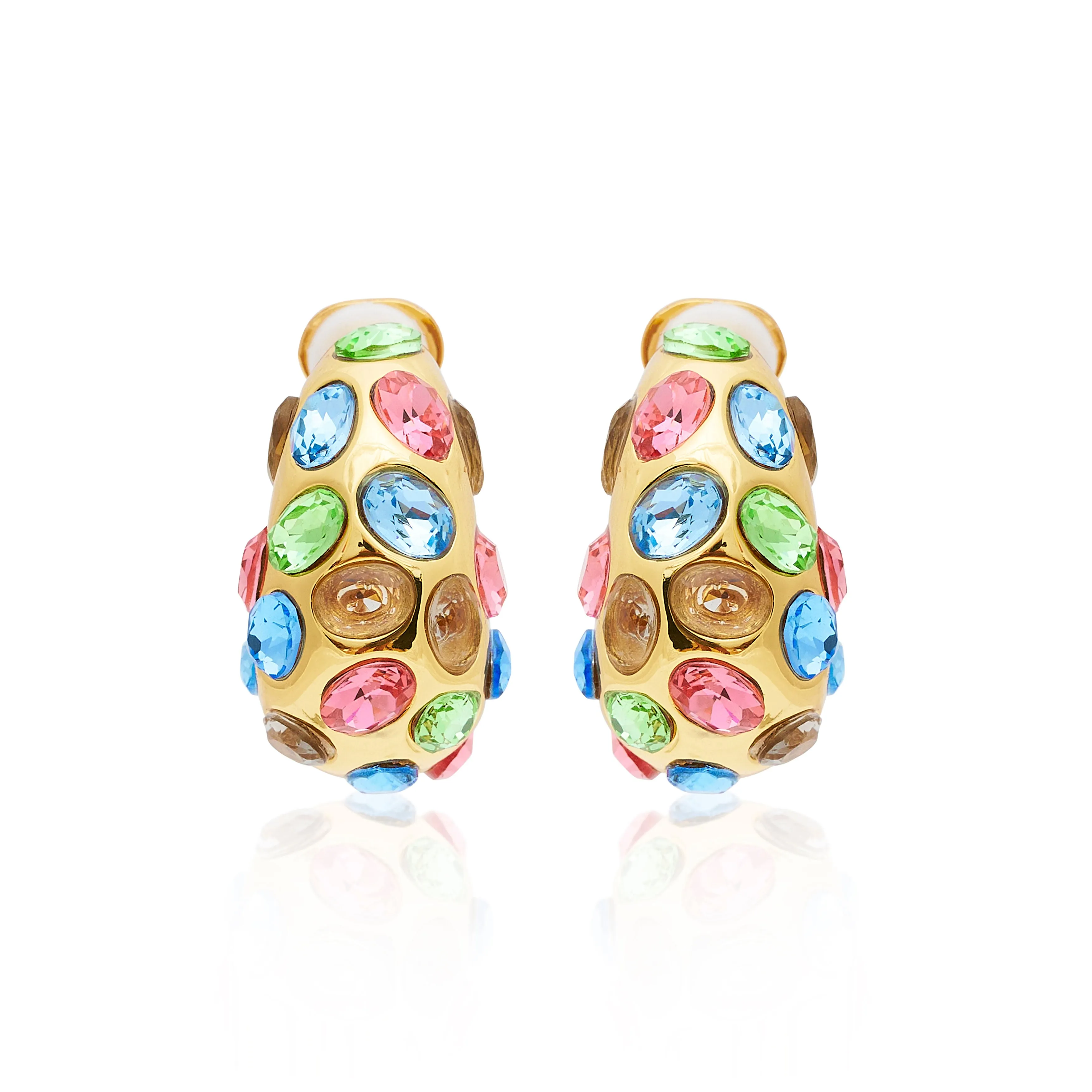 Gold & Multi Pastel Gemstone Clip Earrings sold by Kenneth Jay Lane