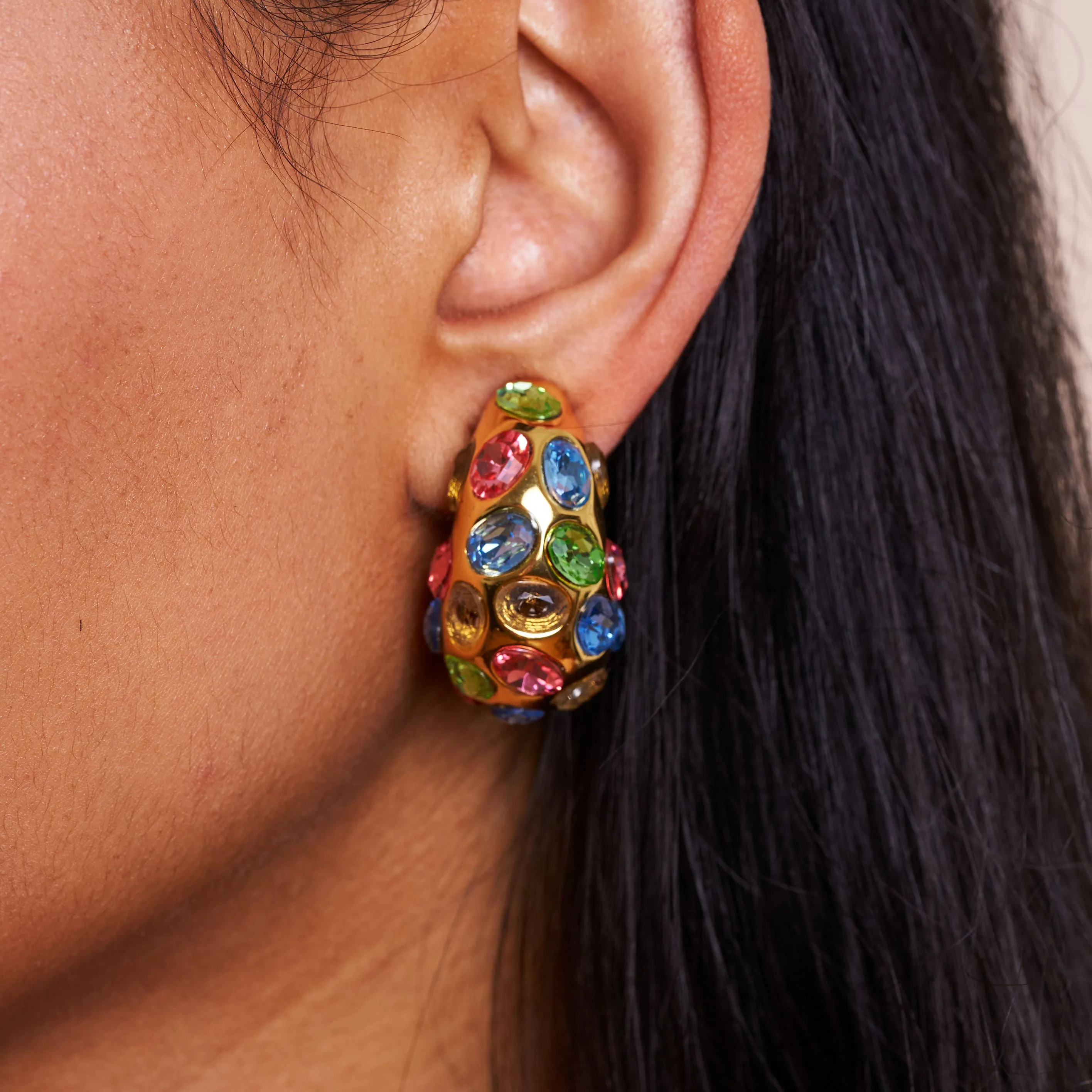 Gold & Multi Pastel Gemstone Clip Earrings sold by Kenneth Jay Lane product image thumbnail 2