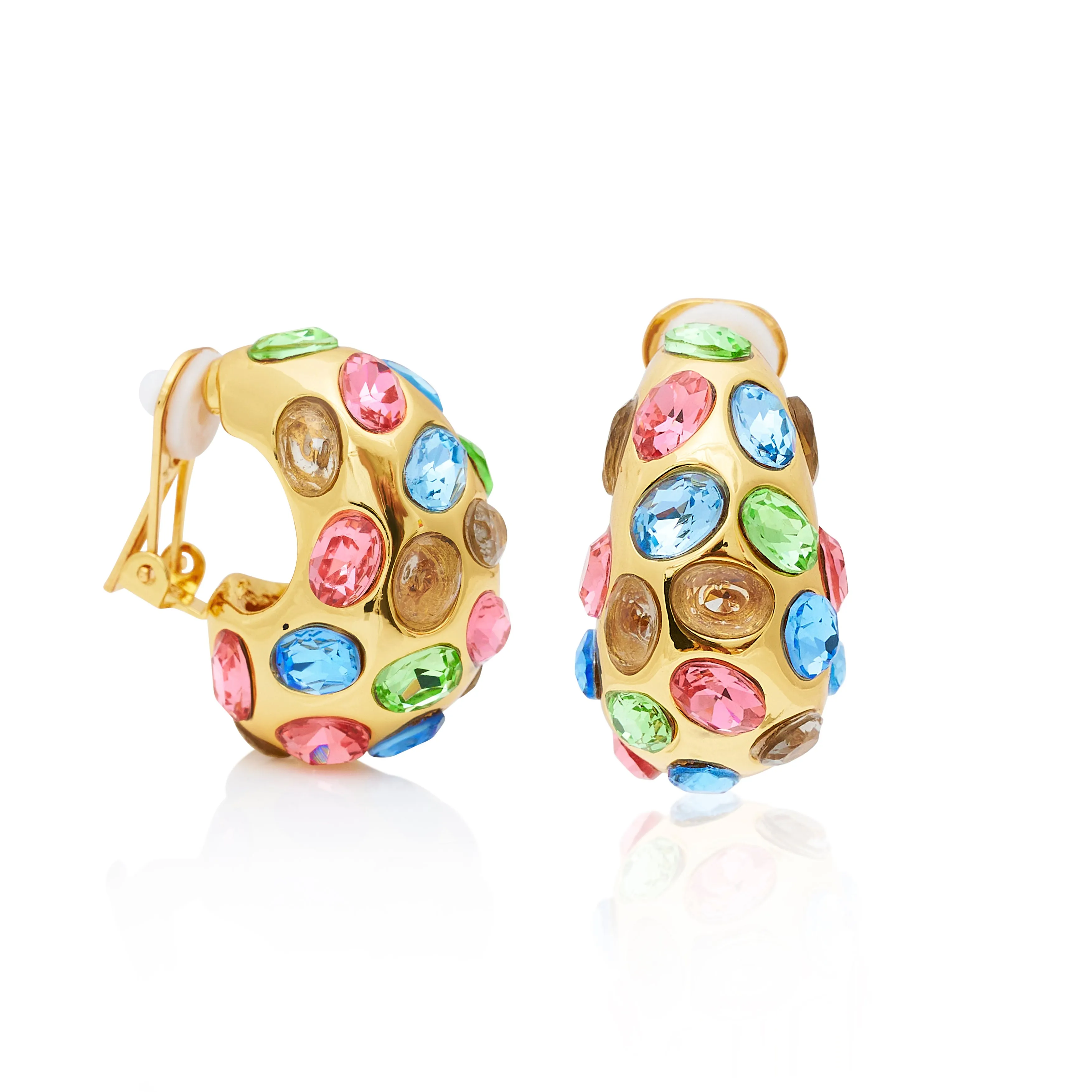 Gold & Multi Pastel Gemstone Clip Earrings sold by Kenneth Jay Lane product image thumbnail 3
