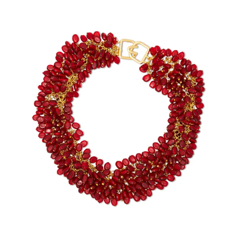 Gold & Ruby Cluster Bib Necklace sold by Kenneth Jay Lane