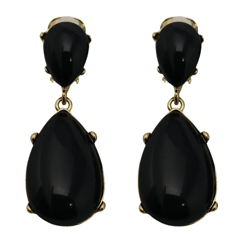 Black Resin Teardrop Cabochon Clip Earring sold by Kenneth Jay Lane